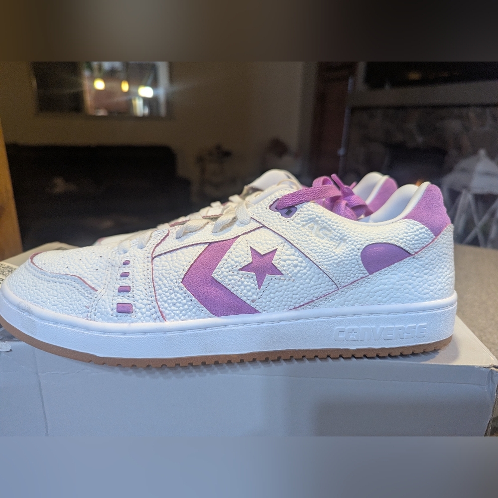 Converse White Sneakers with Purple Accents